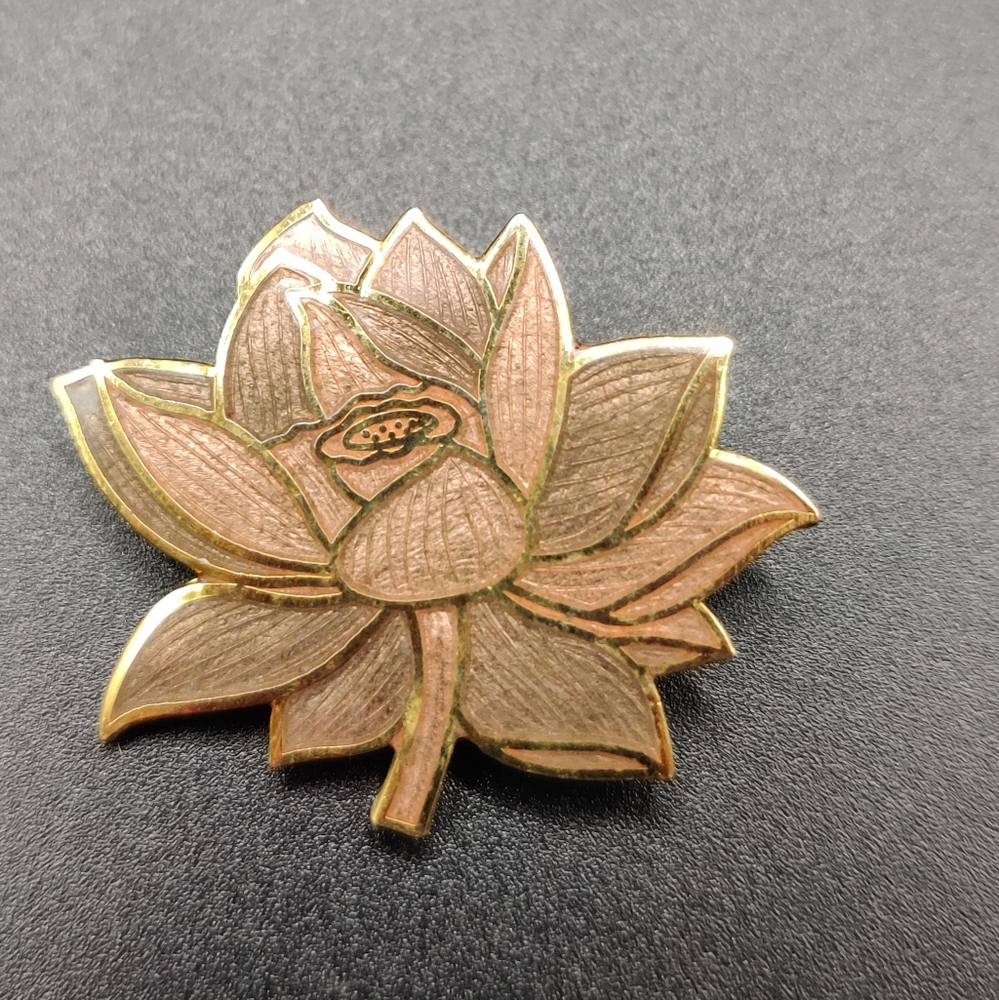 Vintage cloisonne rose brooch pin. SITI stamped